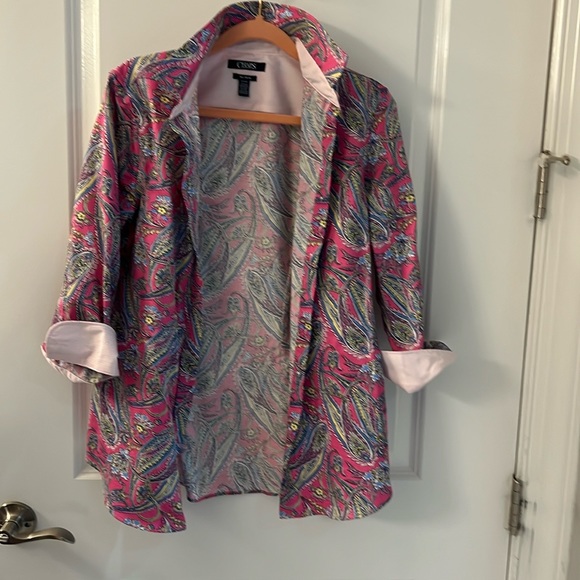 Chaps  pink paisley button down top - Picture 1 of 6